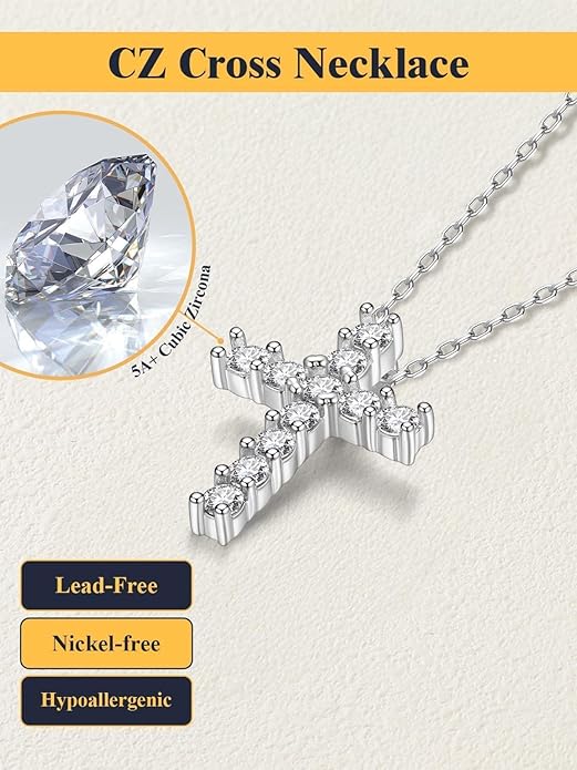 U7 Cross Necklace for Women,Silver/14K Gold Large or Small Cross Necklaces with CZ Diamond,Faith Birthday/Christmas Gift for Her Women Mother Daughter Grandmother