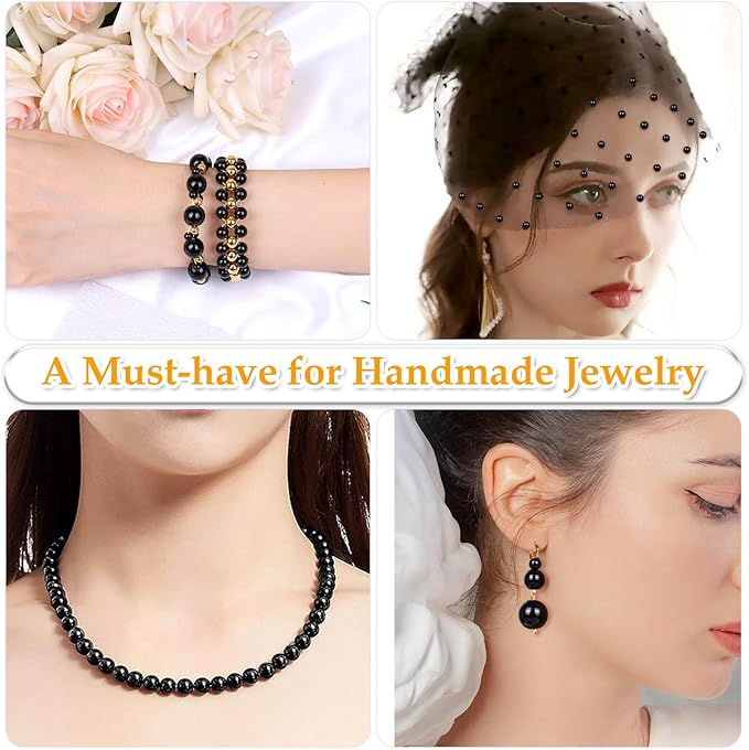 Anezus 2205Pcs Black Pearls for Craft, Assorted Sizes Fake Pearl Beads, Sew on Pearls, Bulk Loose Pearl Beads with Holes for Jewelry Making, Bracelets, Necklaces, Hairs, Decoration, Vase Filler