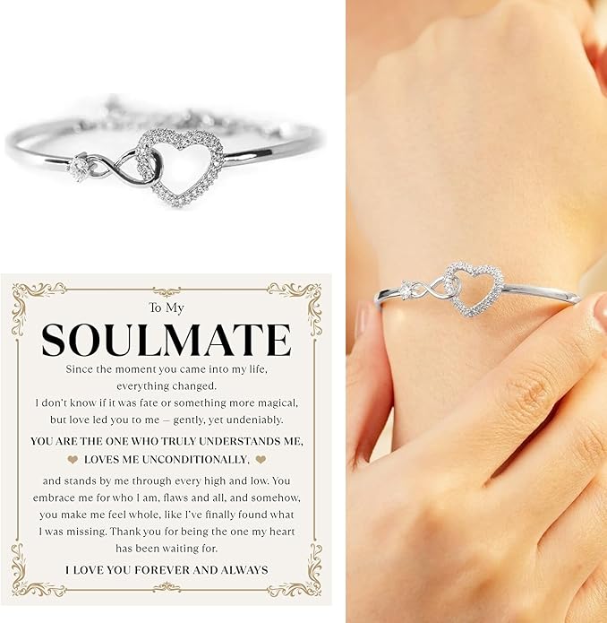 To My Soulmate Bracelet For Women With Heartfelt Message Card & Elegant Box, Bracelet For Girls, Soulmate Birthday, Wedding, Christmas Jewelry Gift From Boyfriend, Husband