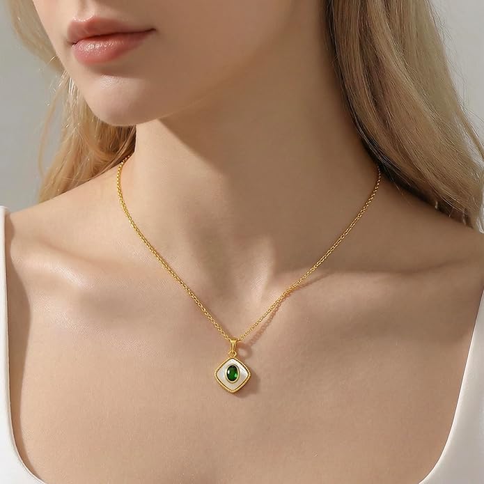 Lume Pick Mother of Pearl & Tiger Eye Copper Gold Plated Necklace,Birthday Gifts for Women, Fashion Jewelry, Minimalist Retro Bohemian Cute Styles