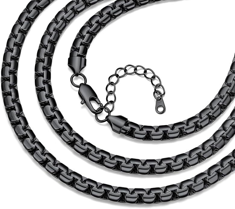 Bestyle 18K Gold Plated/Silver/Black Chain for Men, Hypoallergenic 2/4/6/8mm Stainless Steel Flat Link Chain Necklace for Men & Women Hip Hop Jewelry, 14-30"