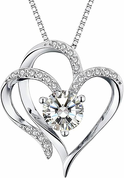 Double Heart Birthstone Necklace for Women - 925 Sterling Silver Adjustable Chain, 12-Month Cubic Zirconia Pendant, Gift for Wife/Girlfriend/Mom (Anniversary, Valentine's Day, Christmas)