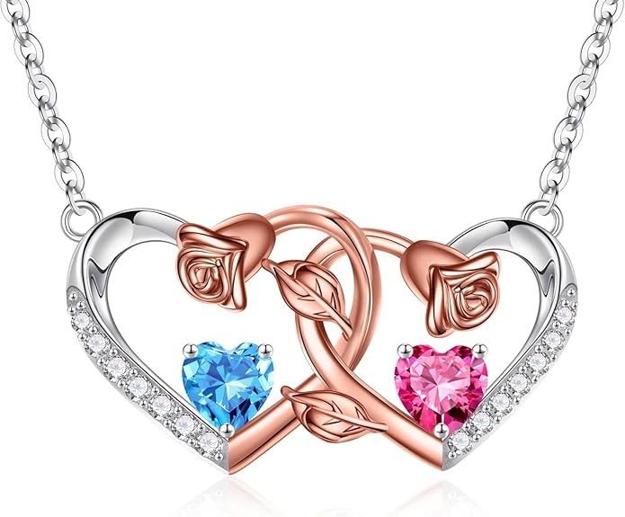 Iefil Chrismas Gifts for Wife - 925 Sterling Silver Rose Birthstone Necklace, Stocking Stuffers for Women Wife Girlfriend Mom