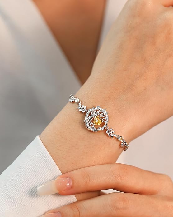 FANCIME Tree of life Birthstone Bracelet for Women Sterling Silver Tree Jewelry Birthstone Charm Bracelet Gemstone Anniversary Birthday Christmas Gifts for Wife Mom Her