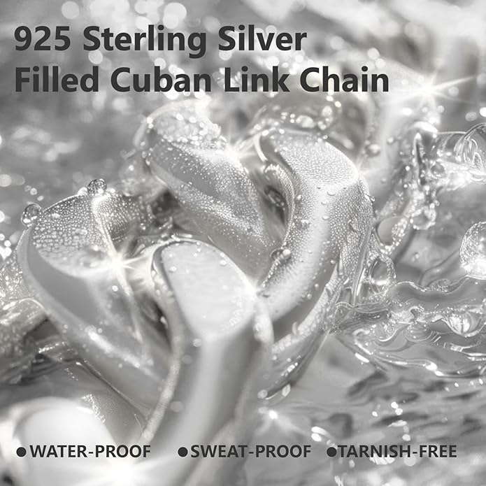 KRKC&CO Silver Cuban Link Chain for Men, Gift for Him Husband Dad, 925 Sterling / 24K Gold Plated and 316l Stainless Steel Base, 3/5mm Miami Necklace Jewelrys, Cadena de Plata