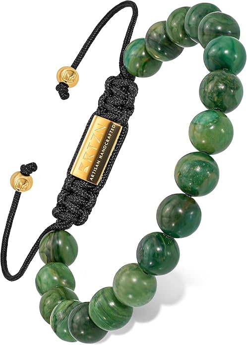 RTZN Jade Bracelet for Men – Premium Artisan Handcrafted Authentic Dark Green Jade Bracelet – 8MM Beaded Stone Mens Jade Bracelets