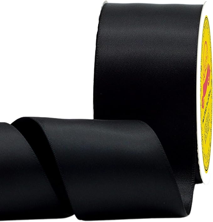 LEEQE Double Face Satin Ribbon 2 inch X 25 Yards Polyester Black Ribbon for Gift Wrapping Very Suitable for Weddings Party Hair Bow Invitation Decorations and More