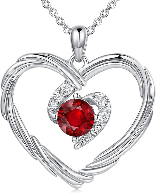 G&GEMSJEW 18K Gold Heart Birthstone Necklaces for Women, S925 Sterling Silver Jewelry Birthday Gifts for Women Wife Girlfriend Mom, Anniversary Christmas Valentines Gifts