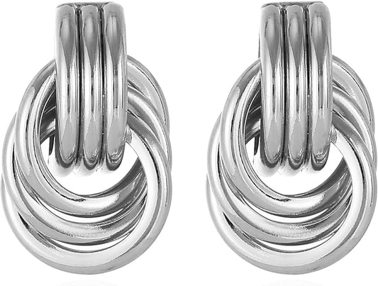 14K Gold Plated Knot Earrings for Women Gold Silver Earrings Heart Link Drop Dangle Earring Chunky Golden Knotted Statement Jewelry