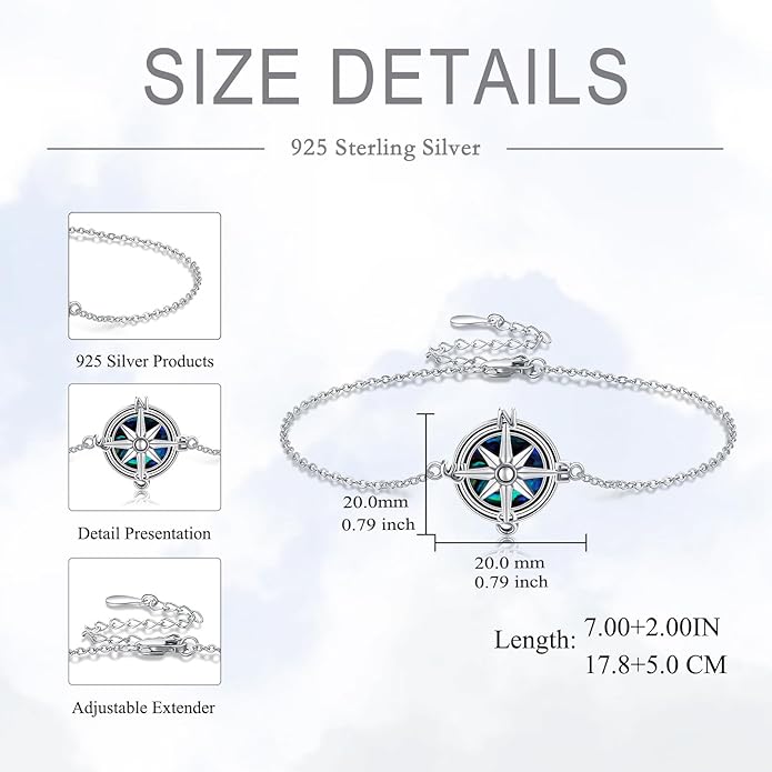Mustard Seed Cross/Paw Print/Butterfly/Sunflower/Compass/Moss Agate Bracelet for Women 925 Sterling Silver Graduation Link Bracelet Jewelry for Women