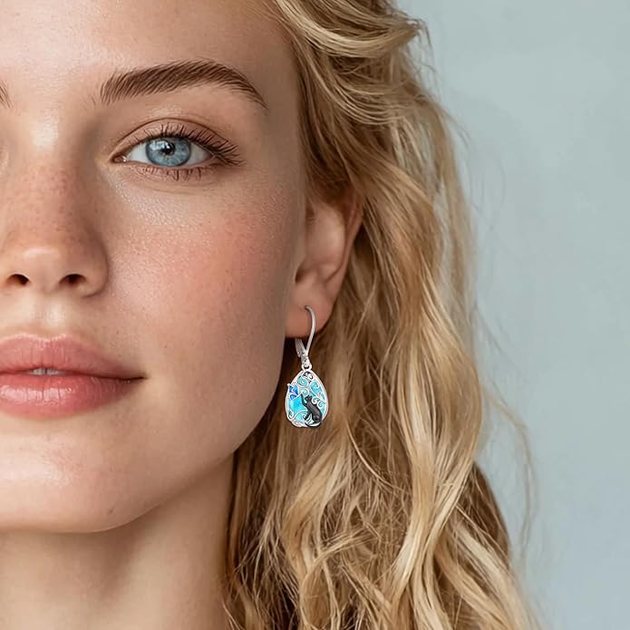 Eusense Sterling Silver Dangle Earrings for Women Tree of Life Animals Moonstone Turquoise Leverback Earrings Jewelry Gifts