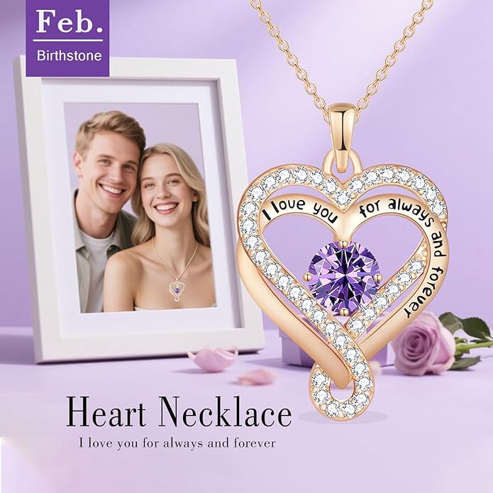 Birthstone Heart Necklaces for Women, Infinity Pendent S925 Sterling Silver Jewelry for Women, Wedding Anniversary, Birthday Mother’s Day Gifts for Mom, Mother, Wife, Girlfriend