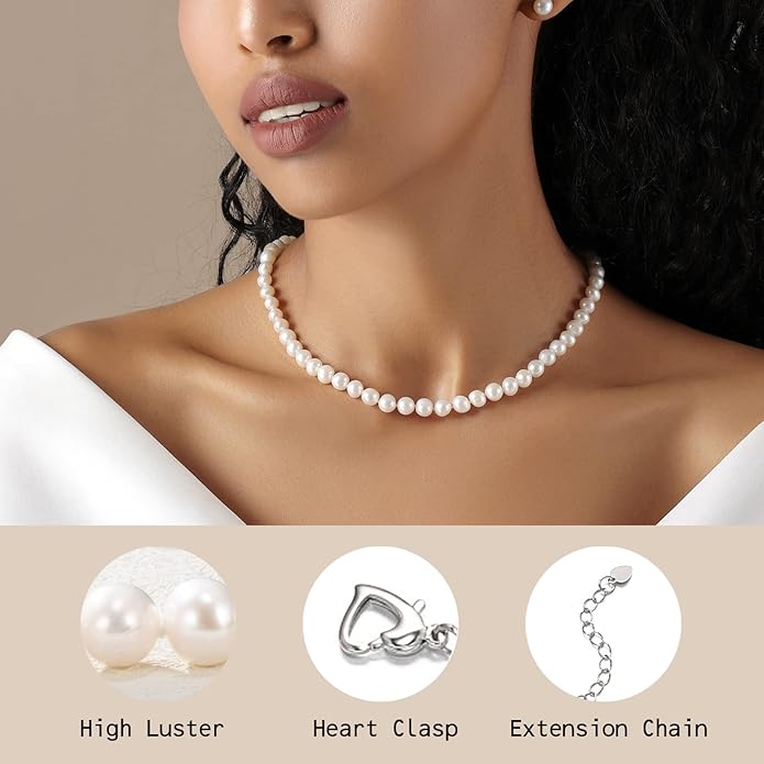 Freshwater Cultured Pearl Necklace, Real Pearl Necklace with Silver Chain and Clasp, Jewelry for Brides Wedding Gifts for Women Her Wife Sister
