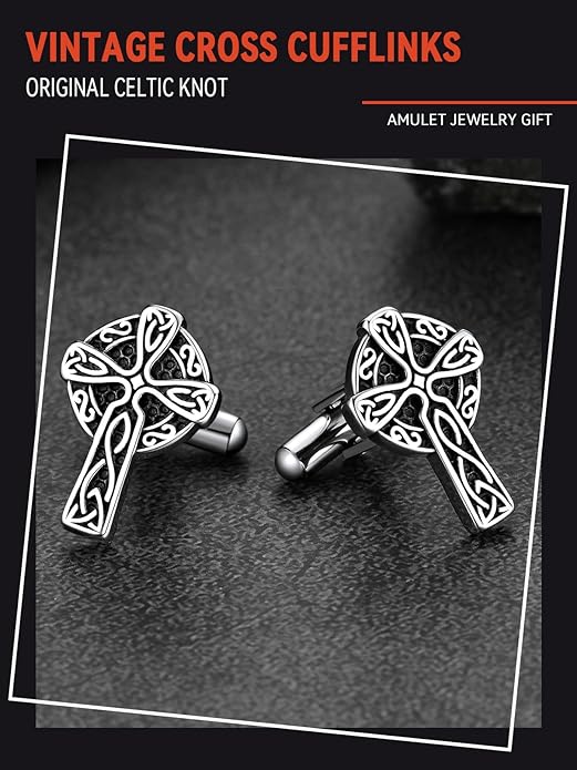 FaithHeart Mens Cufflinks, Norse Viking Tuxedo Shirt Cuff Links, Stainless Steel Cuff Links and Shirt Studs, Gift Box