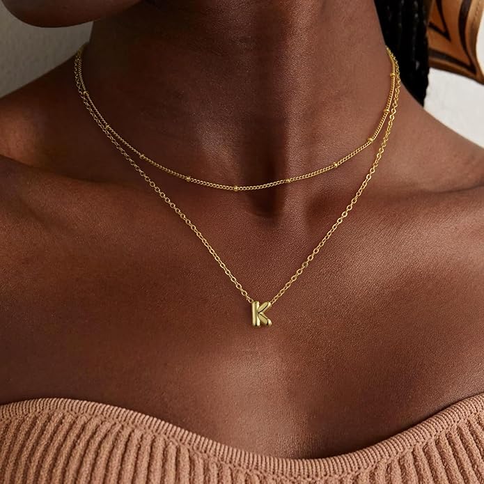 Bubble Letter Necklace Layered Initial Necklaces for Women Dainty Cute Choker Pendant Stack Jewelry Teen Gift Trendy Stuff