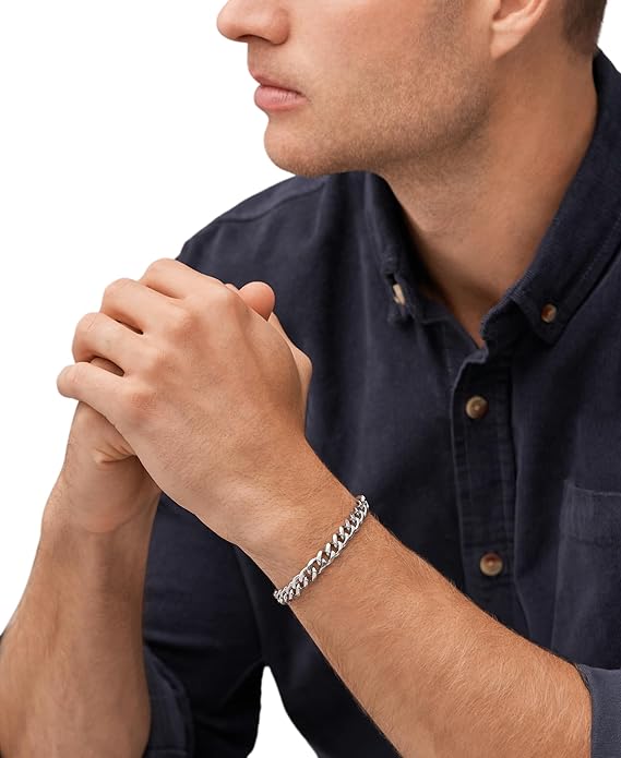 Fossil Men's Plated Stainless Steel Engravable Personalized Gift ID, Chain or Cuff Bracelet for Men