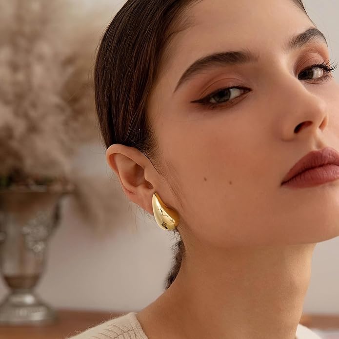 Gacimy Teardrop Earrings Dupes for Women 14K Gold Plated, Chunky Drop Earrings for Women with 925 Sterling Silver Post