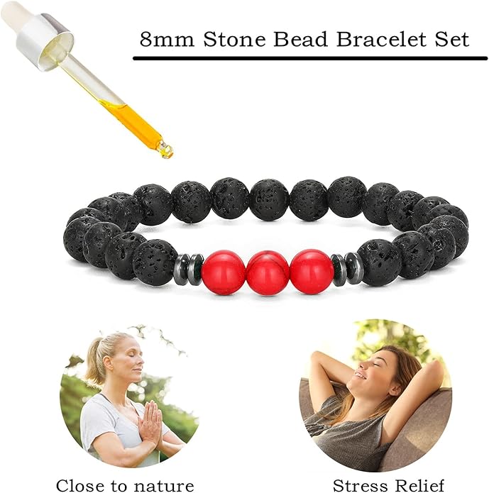 MengPa Mens Beaded Bracelets Couples Matching Bracelet Set Lava Rock Beads for Women Stone Jewelry