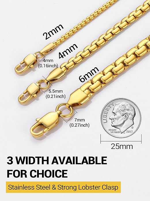 PROSTEEL Stylish Stainless Steel Round Link Chain Necklace for Men, 2mm/4mm/6mm/8mm. Silver/Gold/Black Tone, Hypoallergenic Jewelry, 14"-30", Come with Box