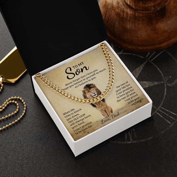 FG Family Gift Mall To My Son From Mom, Son Gifts From Mom and Dad, Mother and Son Necklace, Birthday Gift For My Son Graduation Christmas Cuban Link Chain Necklace Present