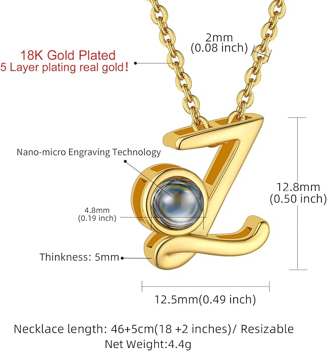 Custom4U Personalized Initial Picture Necklace for Women, Projection Necklace with Picture Inside, Gold/Silver Letter Pendant Necklace, Custom Photo Gifts for Mom Wife Birthday Valentines