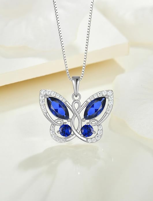 STARCHENIE Butterfly Pendant Necklace for Women 925 Sterling Silver Birthstone Butterfly Jewelry Gifts