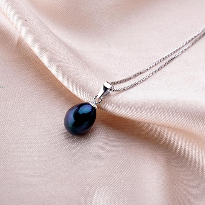 Pearl Jewelry Set For Women Pearl Pendant Necklace & Pearl Earrings with Sparkling Rhinestones 925 Sterling Silver Freshwater Pearl Drop Jewelry Set for Wedding Prom Gift