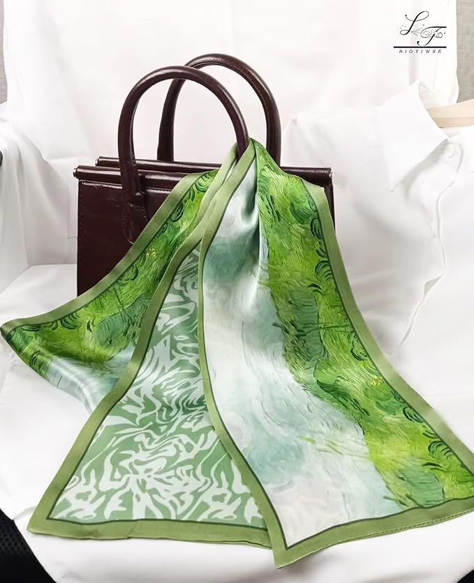 Hioyiwse Head Scarf Hair Neck Scarves For Women Purse Bag Scarfs For Handbags Silky Long Thin Satin Headscarf Fashion