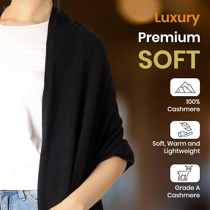 ROSERA Cashmere 100% Cashmere Knitted Wrap Pashmina Shawl Extra Large Scarf Stole for Women Travel
