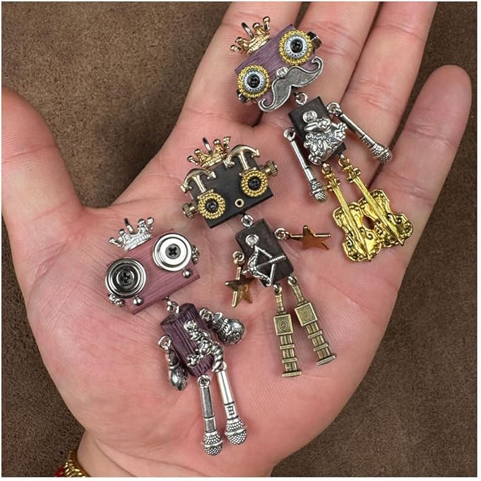 Steampunk Wooden Robot Pendant Necklace， Handmade Punk Style Pendant Zodiac Necklace for Men Women，Creative Birthday Gift