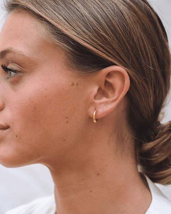 Minimalist Hoops for Women - 14K Gold Open Huggie Hoop Earrings, Hypoallergenic Tiny Hoops in Gold and Silver (Set of 1-5 Pairs)