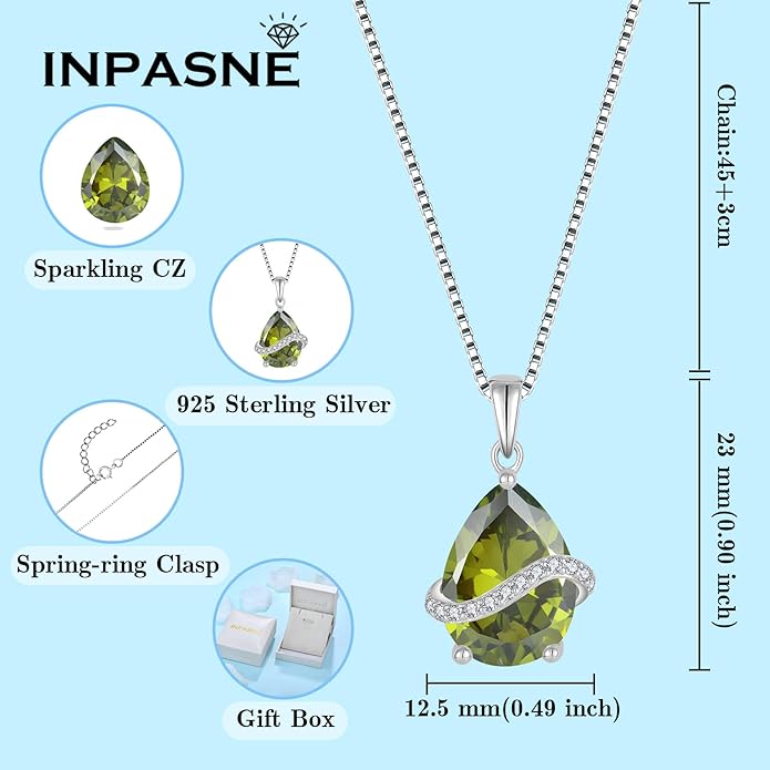 Teardrop Necklace for Women 925 Sterling Silver Birthstone Necklace Pendant Jewelry Gifts for Her