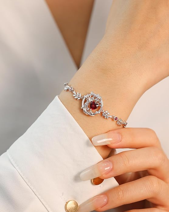 FANCIME Tree of life Birthstone Bracelet for Women Sterling Silver Tree Jewelry Birthstone Charm Bracelet Gemstone Anniversary Birthday Christmas Gifts for Wife Mom Her