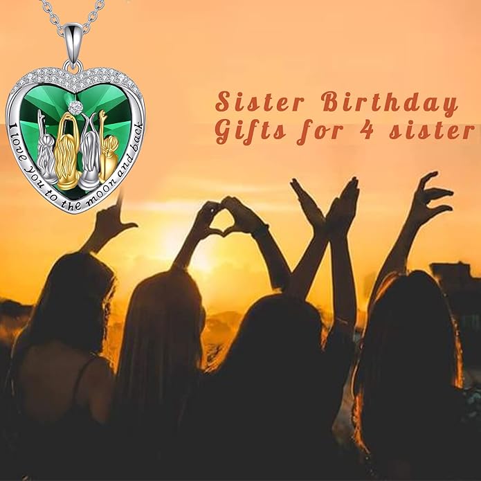 POPKIMI 925 Sterling Silver Sister Necklace - Birthday Gift for Sisters, Mom, Daughter - Always My Sister Forever My Friend Crystal Necklace for 2/3/4/5 Sisters