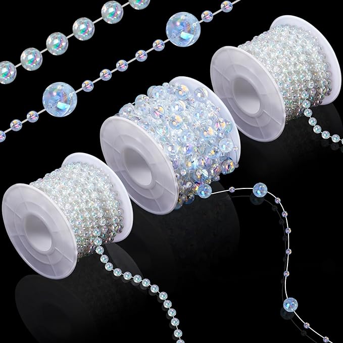 Bonuci 3 Rolls 66 Feet Pearls String Garland Faux Pearl Garland Spool Roll Strand Decoration Artificial Beads Chain Trim for Crafting String of Flowers Valentine Wedding Party(Colorful,4mm)
