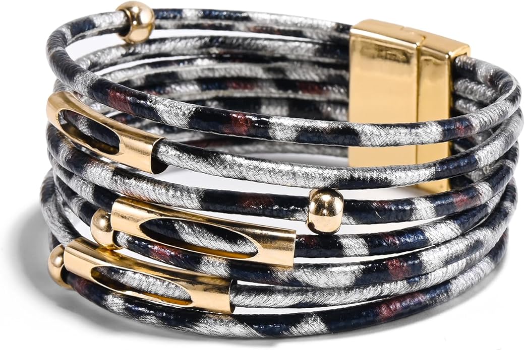 ENGCKSHI Wrapped Bracelets for Women,Leather Bracelet,Boho Bracelets for Women,Multi-Layer Pearl Crystal Bracelet Bangle Jewelry