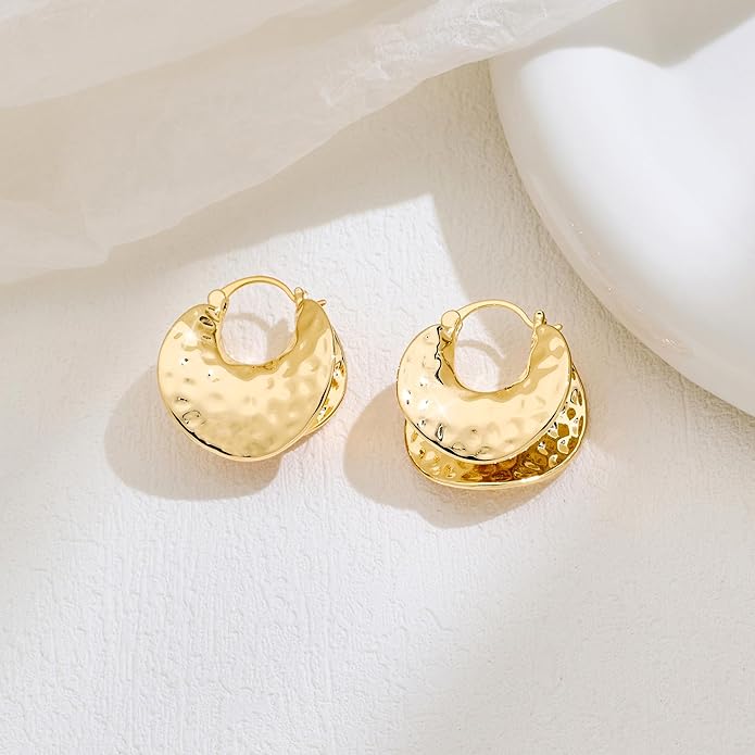 YUJIE Gold Plated Hoop Earrings for Women Brass Earring Chunky Statement Jewelry