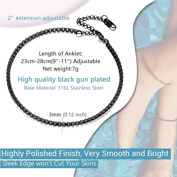 PROSTEEL Stainless Steel Chain Anklets for Women, Silver/Gold Tone, Ankle Bracelets Hypoallergenic, 8-10.5 Inch Adjustable, Come with Box