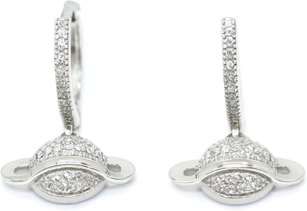 Planet-Inspired Dangle Hoop Earrings for Women – Crystal-Encrusted Saturn Design, 25mm Drop Length, 23mm Wide.KT0010