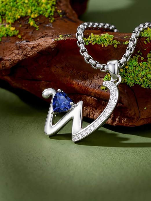 Christmas Gifts for Women Alphabet A to Z Initial Birthstone Pendant Necklaces for Women - 18k White Gold Plated Personalized Name Jewelry Valentine Mothers Day Birthday Gifts for Women Her Girlfriend
