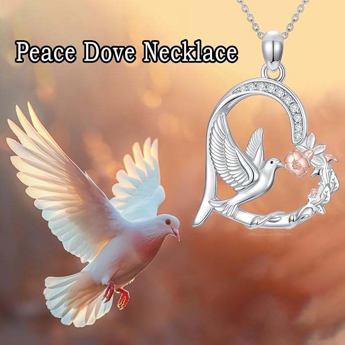 YYB Dove Necklace Christmas Gifts for Women 925 Sterling Silver Heart Peace Dove Pendant Jewelry Holy Spirit Jewelry For Women Female Stocking Stuffers
