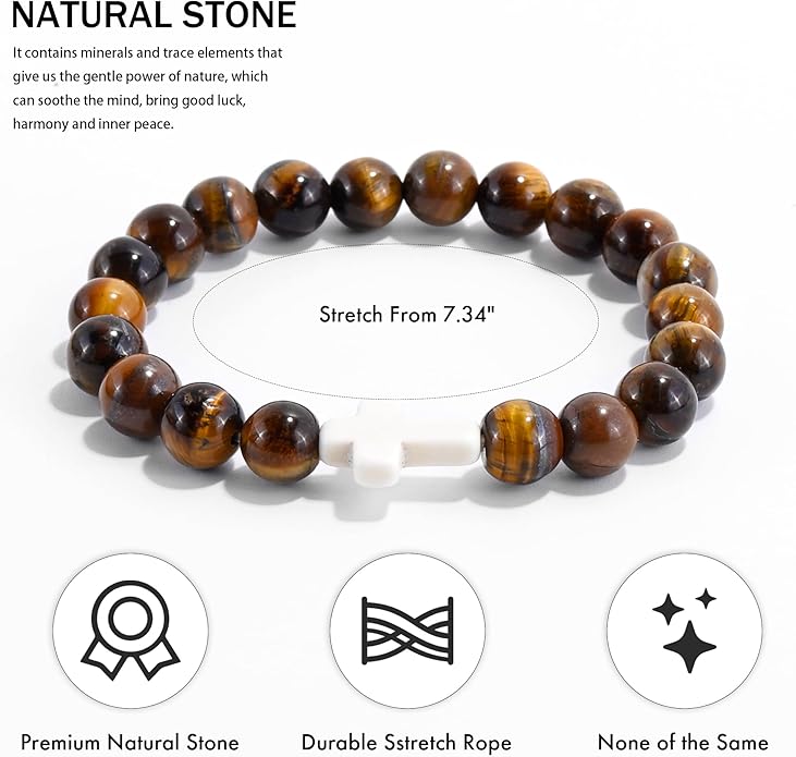 VIBILIA Cross Beaded Bracelets for Women, Inspirational Natural Heart Religious Bracelets for Women, Birthday Christian Gifts for Women on Thanksgiving Christmas Gifts