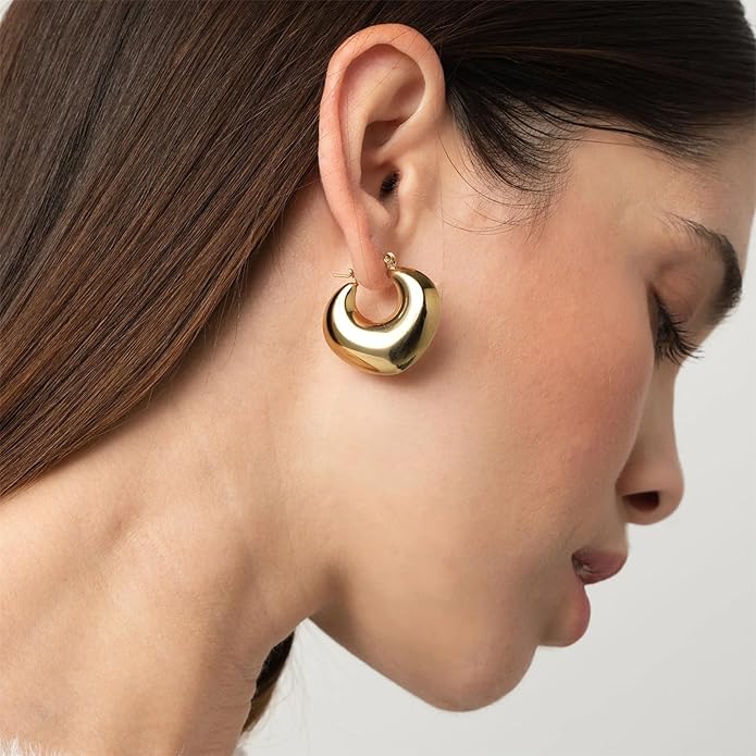 8YEARS Chunky Gold Hoop Earring for Women, 18K Gold Plated Lightweight Thick Hoops, Hypoallergenic Trendy Jewelry for Gift