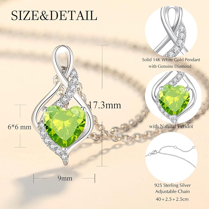 FANCIME 14K Solid White Gold Infinity Heart Birthstone Necklace for Women with Diamond Pendant Birthday Gifts for Mom Women Sterling Silver Chain 16" + 2" Extender