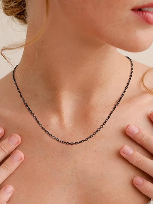 Suplight Stainless Steel Cable Chain Necklaces for Men Women 14K Gold/Black/Rose Gold Plated Cable Link Chains, 2mm Thin & Dainty & Sturdy Chains for Pendant 14"-30" Length