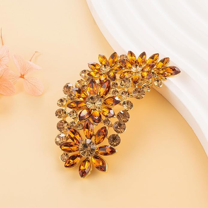 LAXPICOL Vintage Austrian Crystal Flower Leaf Bouquet Clusters Large Big Brooch Pin for Women Gold Tone