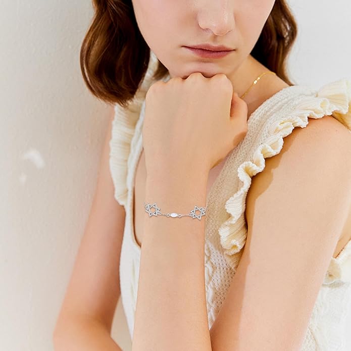 CRMAD Cross/Heart/Infinity/Star of David Bracelet for Women Sterling Silver Opal/Malachite/Moonstone Bracelet Cross Jewelry Gift for Women