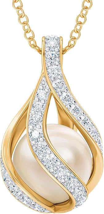 Love's Embrace Women's Pearl & Diamond Necklace | Pearl Pendant Jewelry | Woman's Necklaces | Genuine Diamonds | Gifts for Her #1638-0016