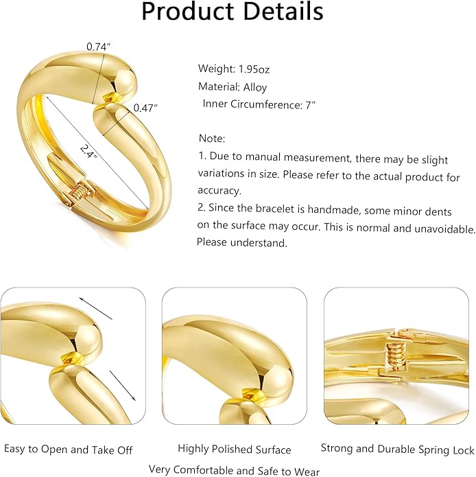 Gold Silver Bangles Bracelet for Women Trendy, 14K Gold Plated Dainty Thick Chunky Cuff Bracelet Stack