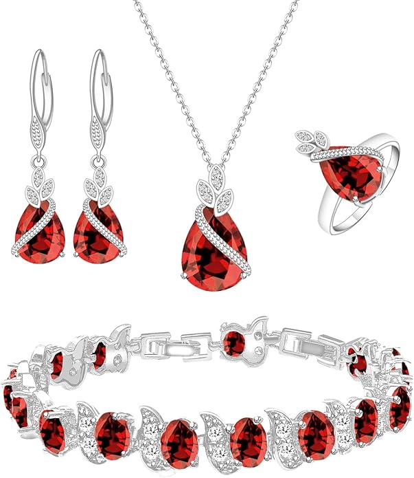 ZCGJWE Wedding Jewelry Set for Women Gem Necklace Earrings Bracelet Luxury Jewelry Set Birthday Valentine's Day Mother's Day Christmas Prom Jewelry Gift